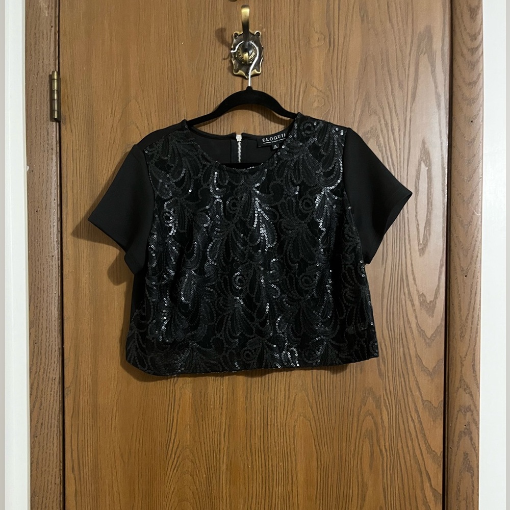 *NWT* Eloquii Cropped Black Sequin Top